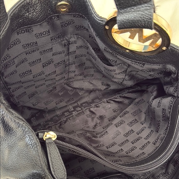 Michael Kors Black Pebbled Leather Tote with Gold Accents - Picture 7 of 10